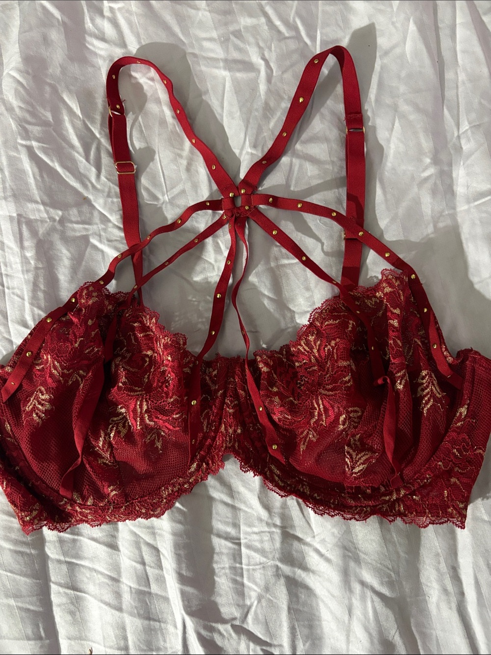 Adore Me Red Lace Embroidered Strappy Bra